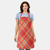 赤と黄色の陽気な格子縞 エプロン (着用した状態)