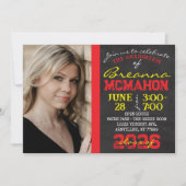 赤と黄色の黒板の卒業写真 招待状 (正面)