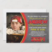 赤と黄色の黒板の卒業発表 招待状 (正面)