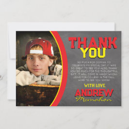 赤と黄色の黒板卒業サンキューカード 招待状