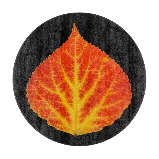 赤と黄色の《植物》アスペンリーフ#10 カッティングボード (正面)