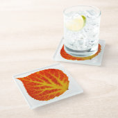 赤と黄色の《植物》アスペンリーフ#10 ガラスコースター (アングル)