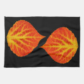 赤と黄色の《植物》アスペンリーフ#10 キッチンタオル (横)