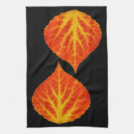 赤と黄色の《植物》アスペンリーフ#10 キッチンタオル