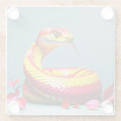 赤と黄色鮮やかのコブラはかりで測ヘビ ガラスコースター (裏面)