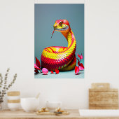 赤と黄色鮮やかのコブラはかりで測ヘビ ポスター (キッチン)