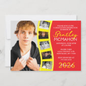 赤と黄色6フォトフィルムストリップ卒業コラージュ 招待状 (正面)