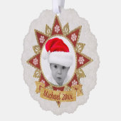 赤と黄金の豪華な円の形状フレームのスノーフレーク オーナメントカード (左)