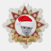 赤と黄金の豪華な円の形状フレームのスノーフレーク オーナメントカード (正面)