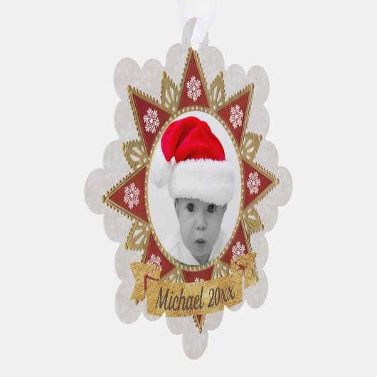 赤と黄金の豪華な円の形状フレームのスノーフレーク オーナメントカード (右)