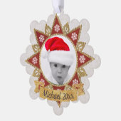 赤と黄金の豪華な円の形状フレームのスノーフレーク オーナメントカード (左)