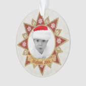 赤と黄金の豪華な円の形状フレームのスノーフレーク オーナメント (正面)