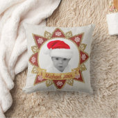 赤と黄金の豪華な円の形状フレームのスノーフレーク クッション (ブランケット)