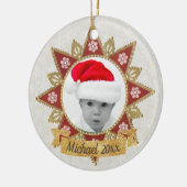 赤と黄金の豪華な円の形状フレームのスノーフレーク セラミックオーナメント (左)