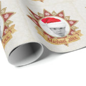 赤と黄金の豪華な円の形状フレームのスノーフレーク ラッピングペーパー (ロールコーナー)