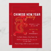 赤と黄2024ドラゴン中国の新年 招待状 (正面/裏面)