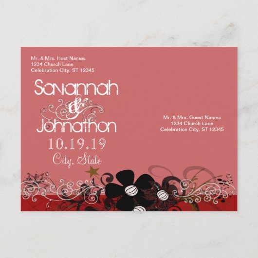 赤と黒あなたの写真と日付を保存 案内ポストカード (裏面)