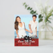 赤と黒あなたの写真と日付を保存 案内ポストカード (スタンド正面)