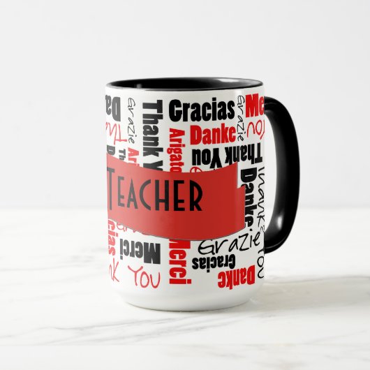 赤と黒ありがとうワードクラウドテンプレート マグカップ (正面右)