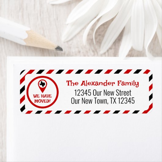 赤と黒が移動ストライプの中 ラベル (インサイチュ)