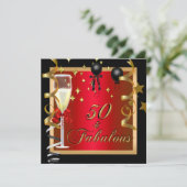 赤と黒とゴールドの華やか50歳の誕生日パーティー 招待状 (スタンド正面)