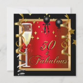 赤と黒とゴールドの華やか50歳の誕生日パーティー 招待状 (正面)
