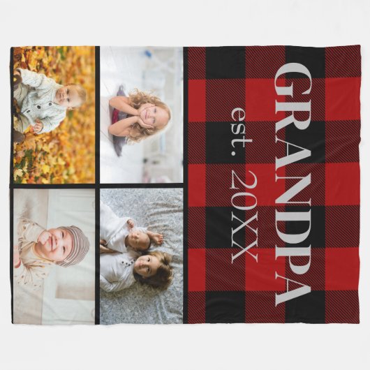 赤と黒のおじいちゃんのバッファローのプレイド フリースブランケット (正面(横))