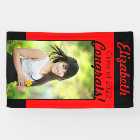 赤と黒のおめでとうワンフォト卒業パーティー 横断幕 (横)