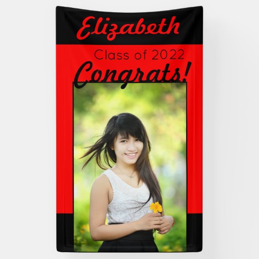 赤と黒のおめでとうワンフォト卒業パーティー 横断幕 (縦)