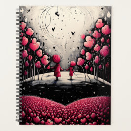 赤と黒のお洒落母と子のハート プランナー手帳