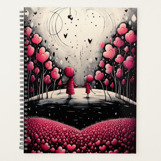 赤と黒のお洒落母と子のハート プランナー手帳 (正面)