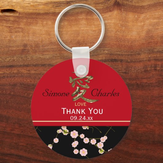 赤と黒のさくらんぼ結婚式の引き出物 キーホルダー (正面)