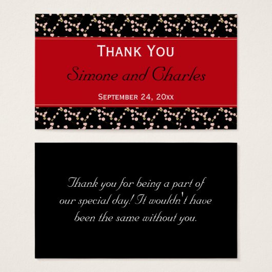 赤と黒のさくらんぼ花ズ結婚式の引き出物ラベル (正面&裏面)