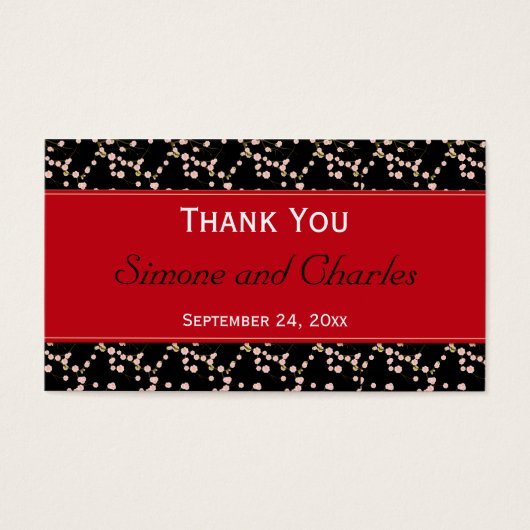 赤と黒のさくらんぼ花ズ結婚式の引き出物ラベル (正面)