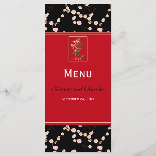 赤と黒のさくらんぼ花メニューカード メニュー (正面)