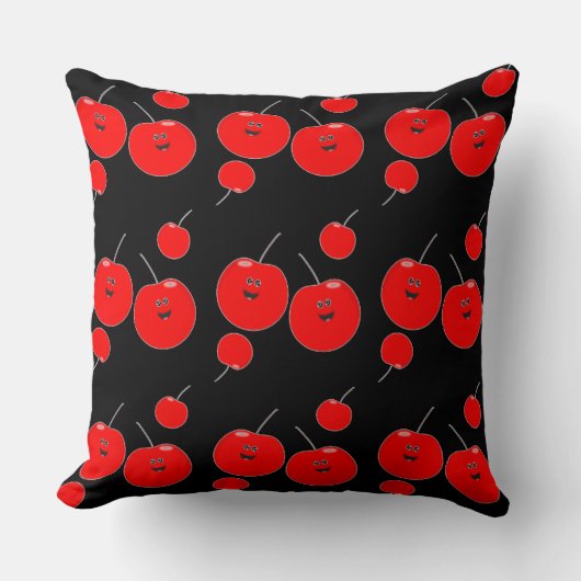 赤と黒のさくらんぼ クッション (正面)