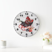 赤と黒のそりパッケージクリスマスバーンウッド ラージ壁時計 (ホーム)