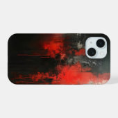 赤と黒のアブストラクトアート iPhone 15ケース (裏面横)