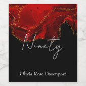 赤と黒のアルコールインク90th誕生日パーティー ワインラベル (シングルラベル)