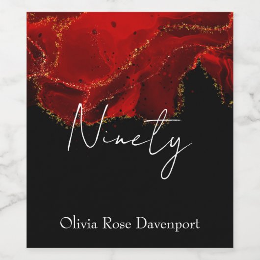 赤と黒のアルコールインク90th誕生日パーティー ワインラベル (シングルラベル)