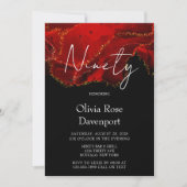 赤と黒のアルコールインク90th誕生日パーティー 招待状 (正面)