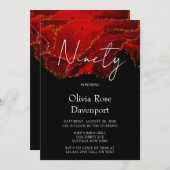 赤と黒のアルコールインク90th誕生日パーティー 招待状 (正面/裏面)