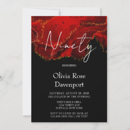 赤と黒のアルコールインク90th誕生日パーティー 招待状