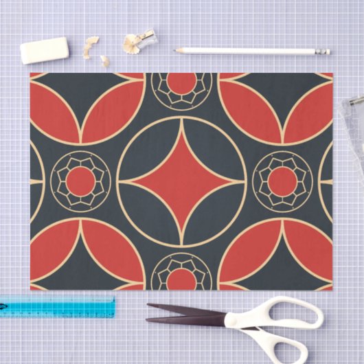 赤と黒のアールデコ模様 薄葉紙 (クラフト)