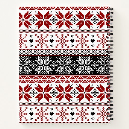 赤と黒のウィンターフェア島のパターン ノートブック (裏面)
