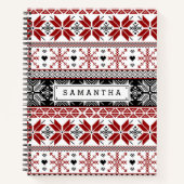 赤と黒のウィンターフェア島のパターン ノートブック (正面)