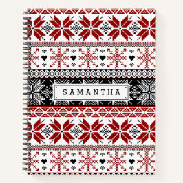 赤と黒のウィンターフェア島のパターン ノートブック