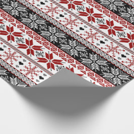 赤と黒のウィンターフェア島のパターン ラッピングペーパー