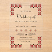赤と黒のウクライナ刺繍ウェディング アクリル招待状 (正面)