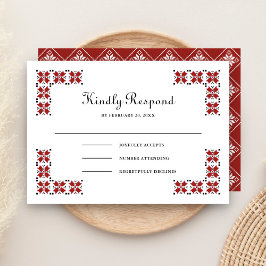 赤と黒のウクライナ刺繍ウェディング 出欠カード